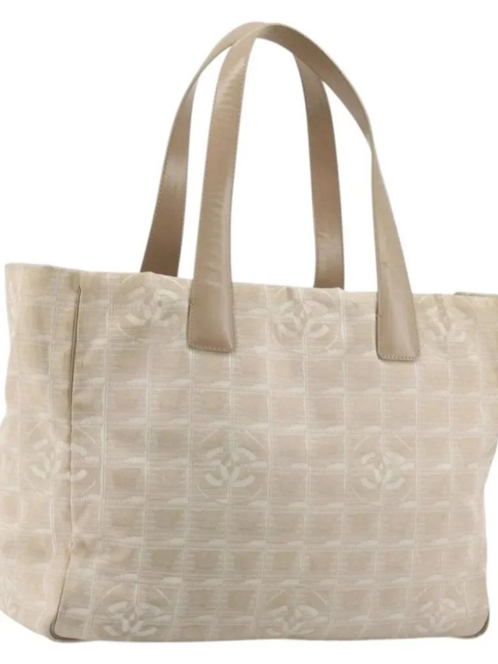 CHANEL New Travel line Hand Bag Nylon Beige Gold CC Auth BA12132